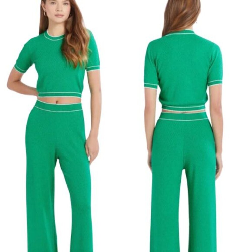 NEW Amanda Uprichard Euclid Cropped Short Sleeve Knit Top Green Size: Medium